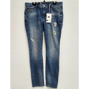 MAC Women's Blue Distressed Straight Fit Slim Jeans Size W 40 L 32